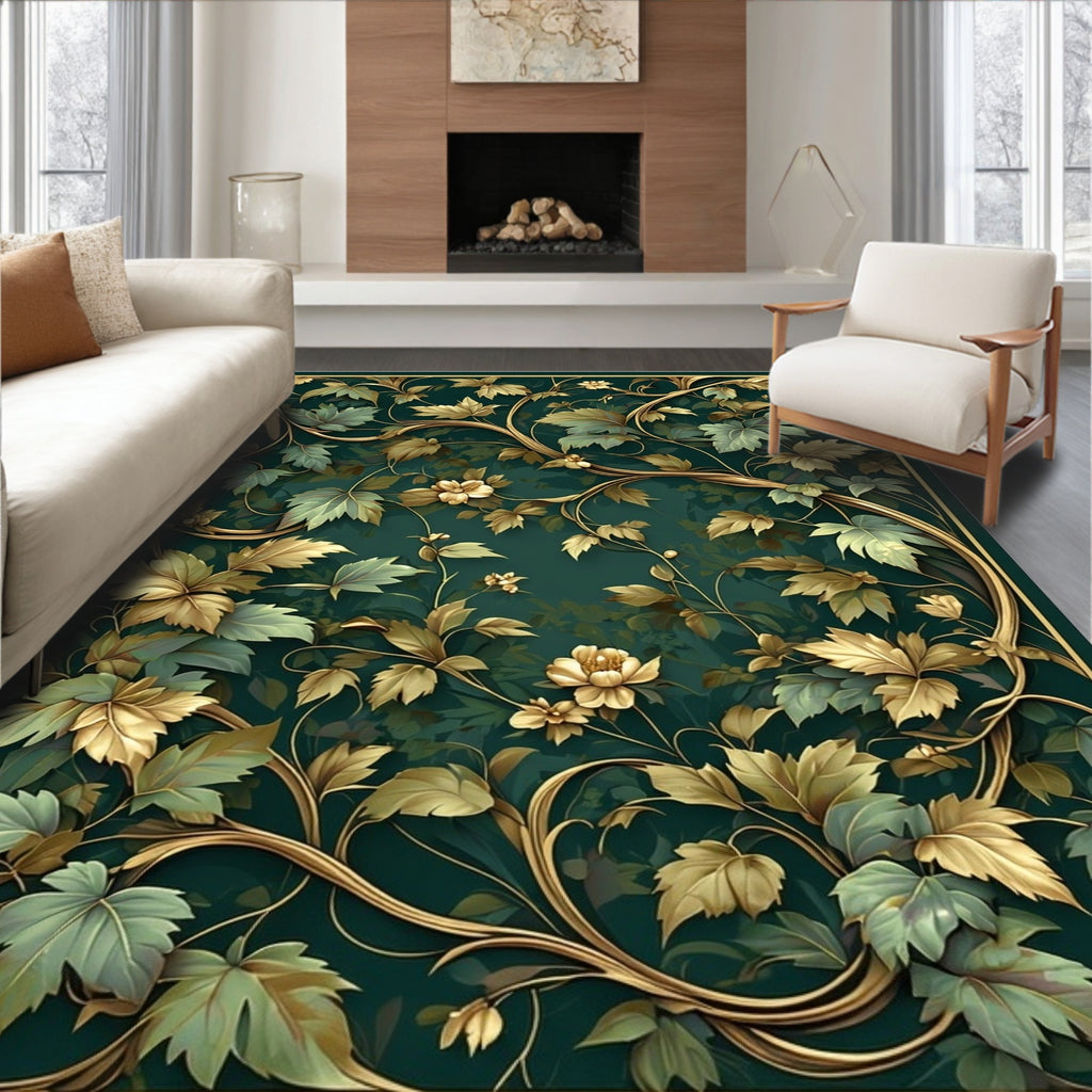 Ornate Gold Vine Leaf Pattern Rug