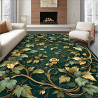 Ornate Gold Vine Leaf Pattern Rug