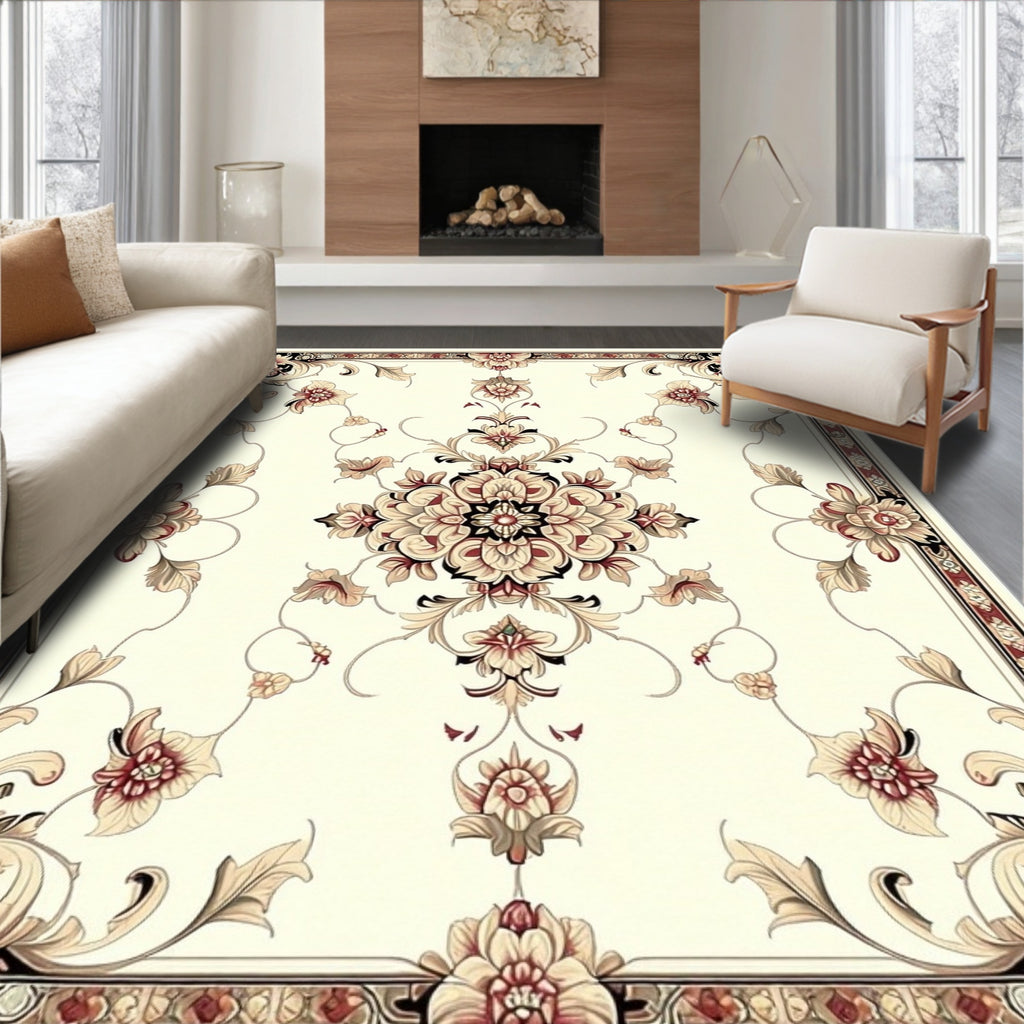 Cream Floral Vintage Ornament Rug