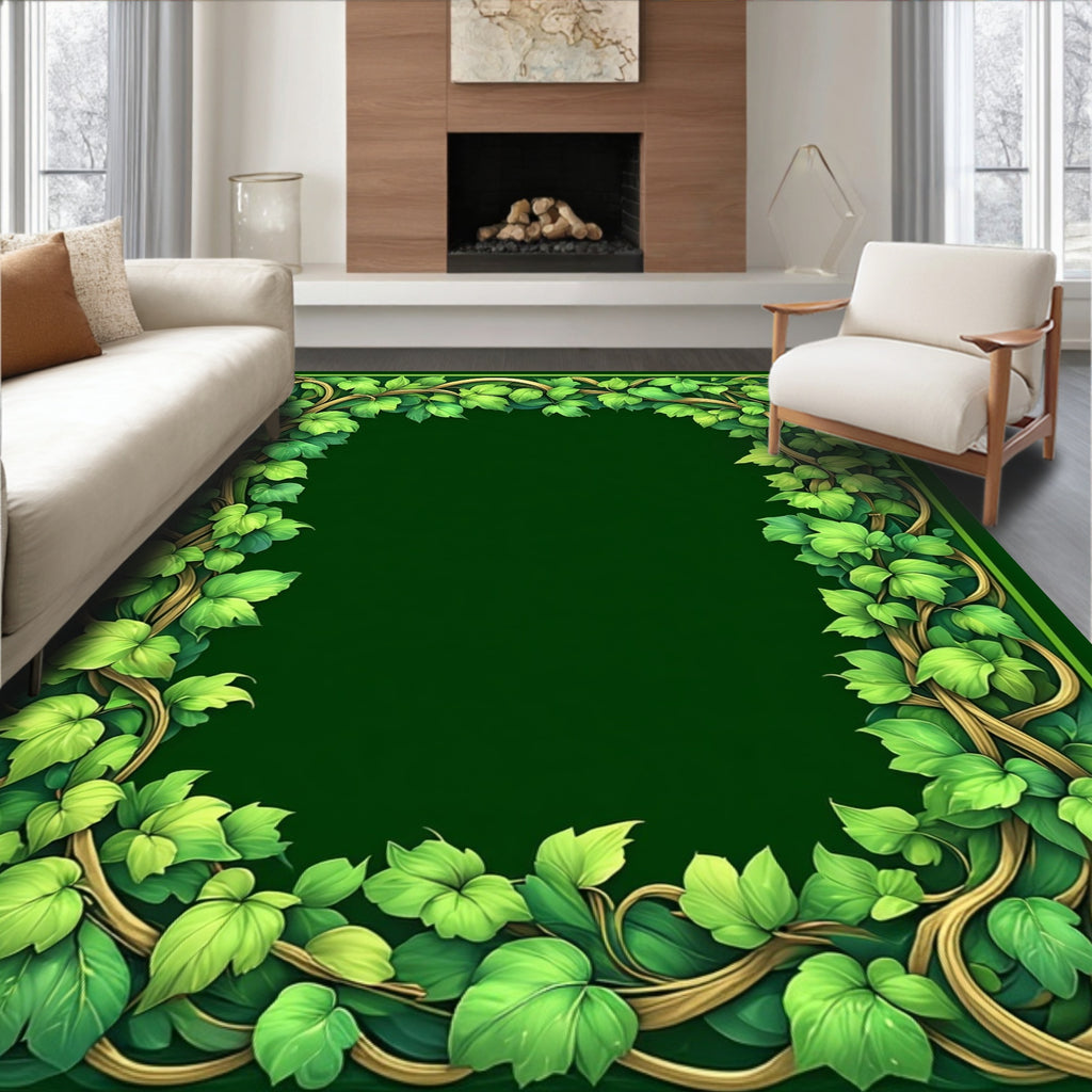Green Leafy Vine Border Rug