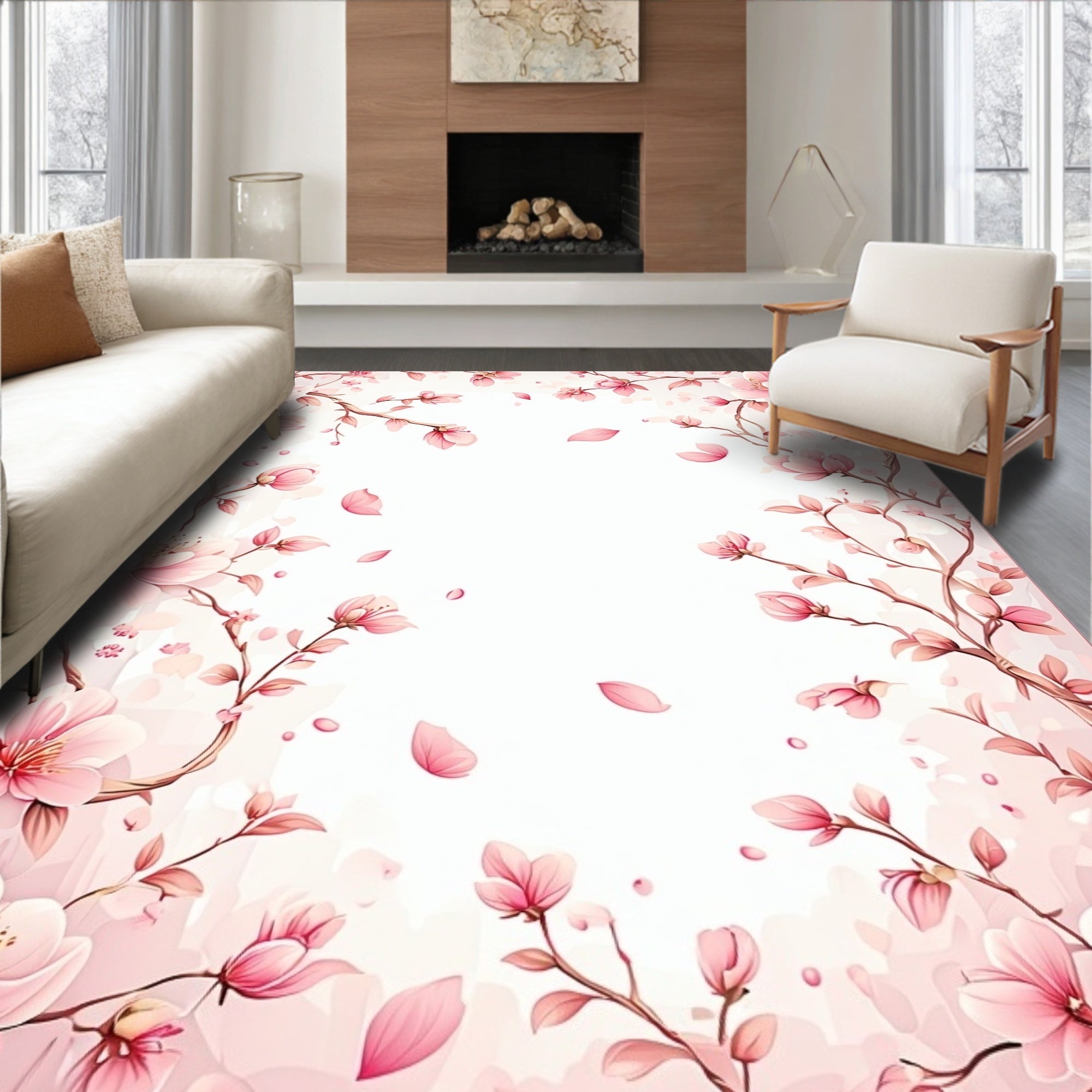 Pink Blossom Branch Delicate Pattern Rug