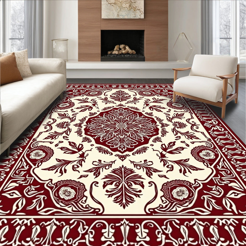 Exquisite Maroon Floral Medallion Ornament Rug