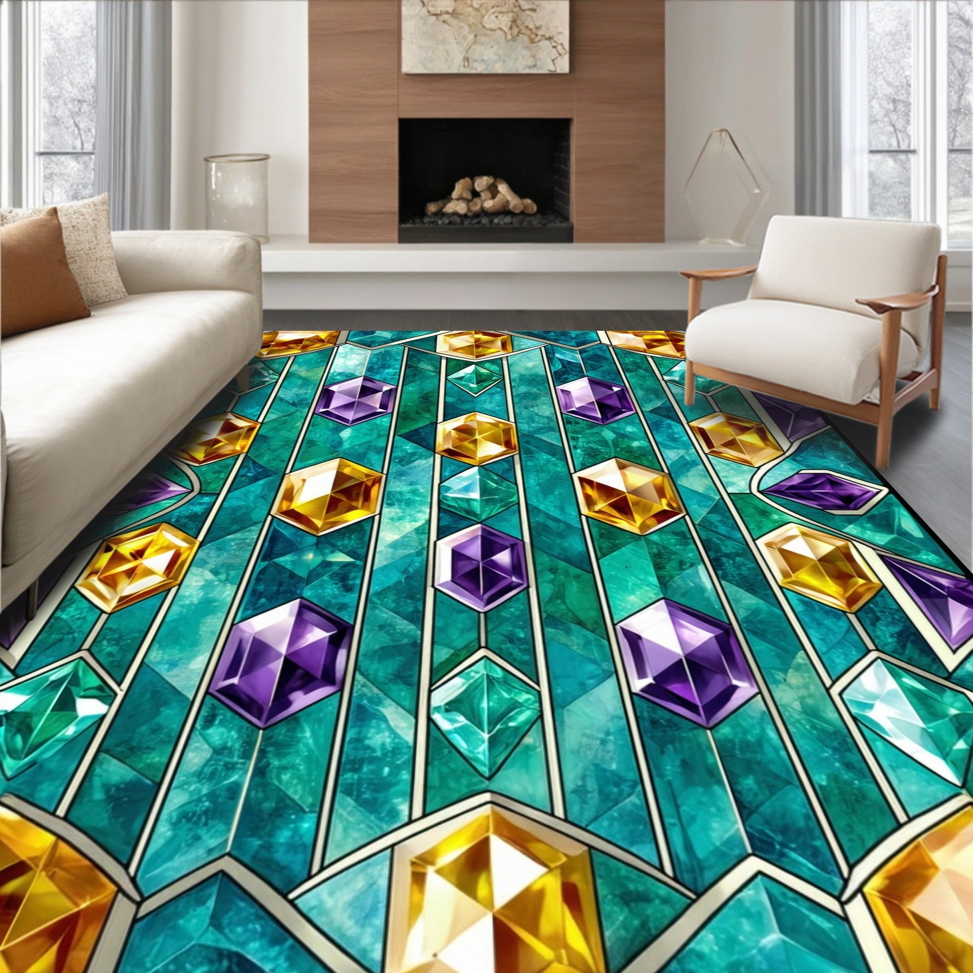 Glamorous Gemstone Art Nouveau Rug