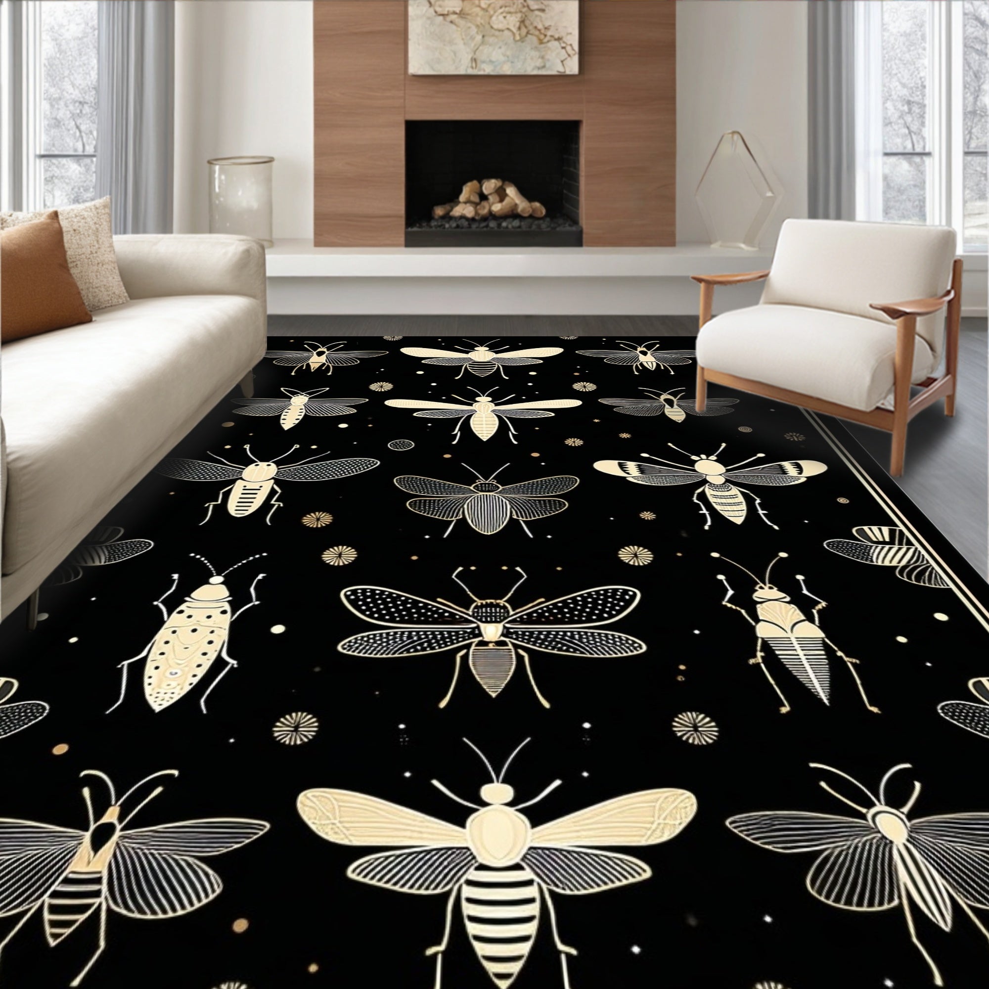 Elegant Insect Collection Design Rug