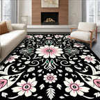 Black Floral Pattern Rug