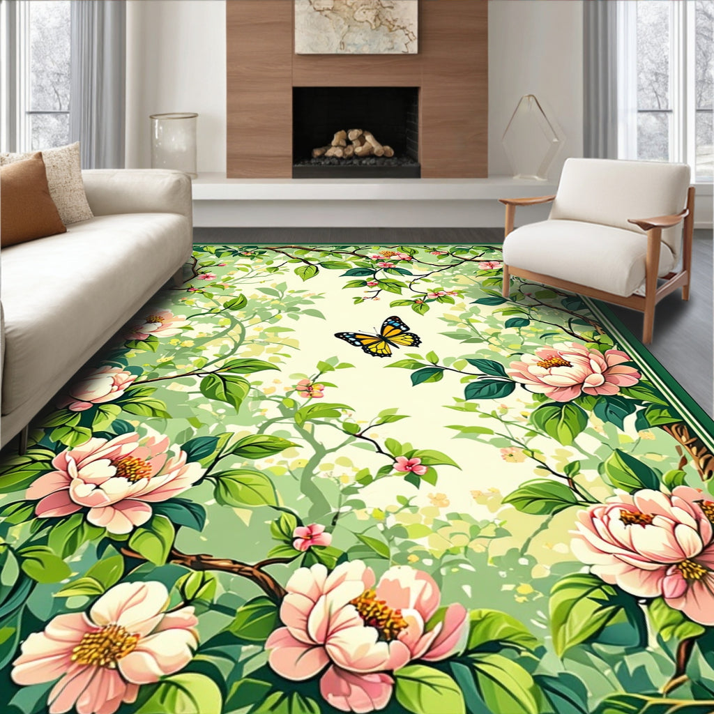 Blooming Branches Butterfly Garden Art Rug