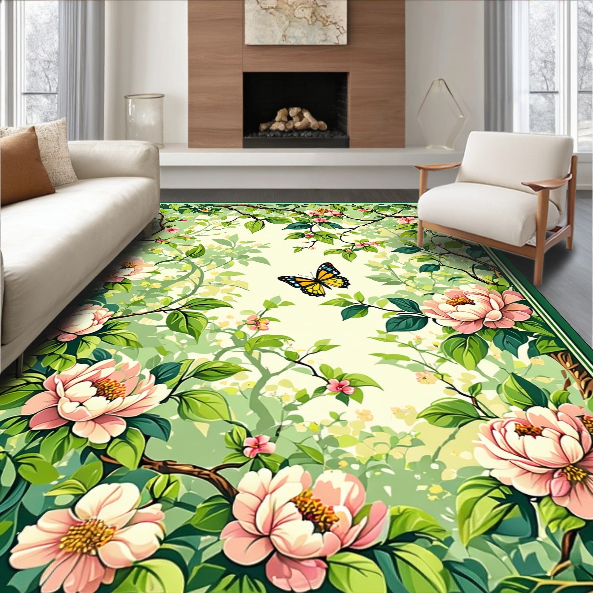 Blooming Branches Butterfly Garden Art Rug