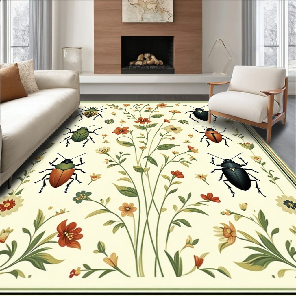 Nature Inspired Beetle Floral Art Rug