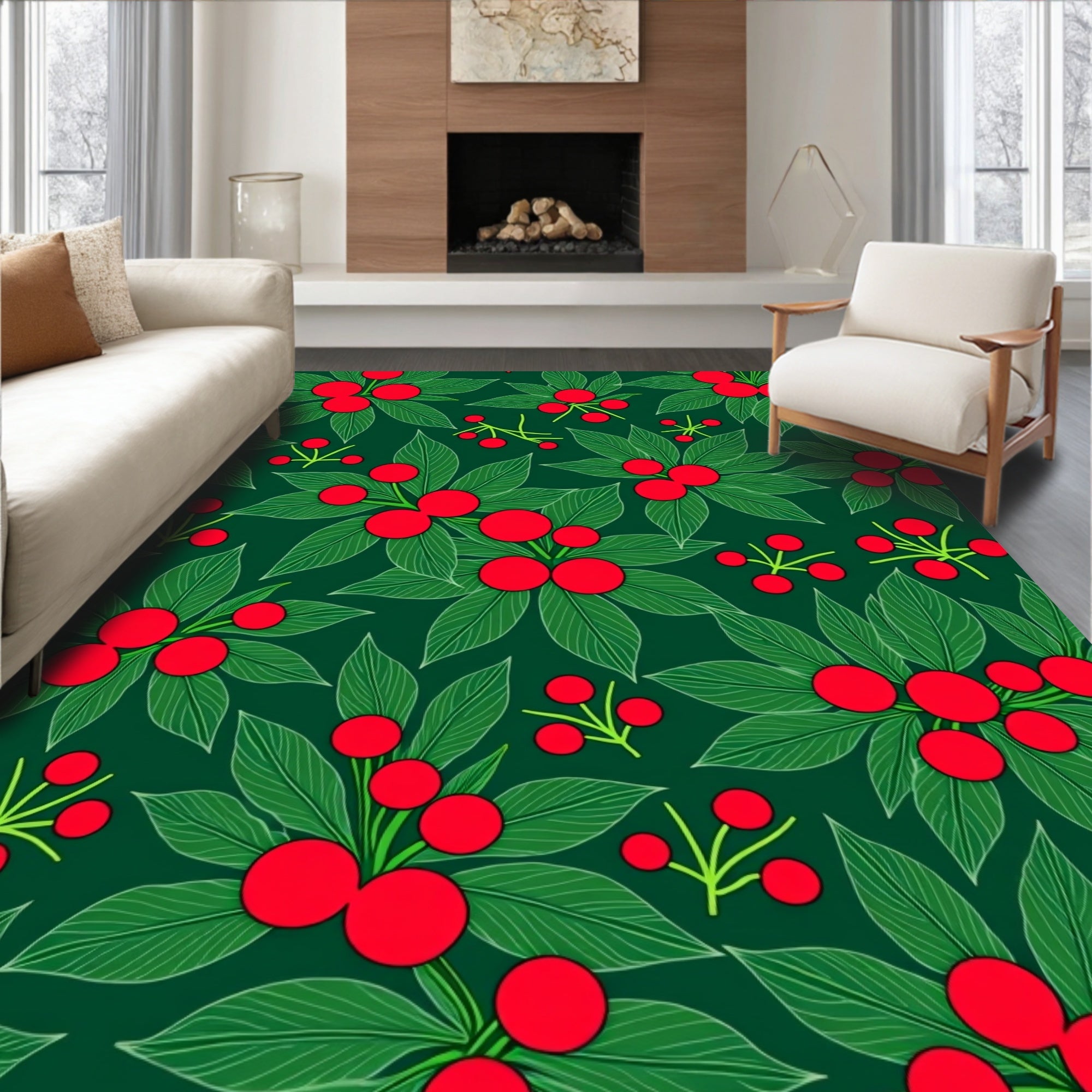 Evergreen Red Berry Foliage Rug