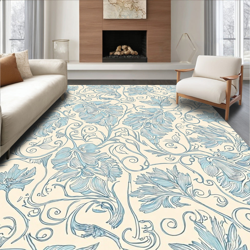 Art Nouveau Blue Floral Vine Pattern Rug