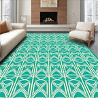 Art Deco Geometric Teal Cream Pattern Rug