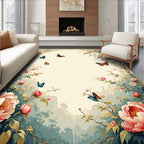 Whimsical Floral Butterfly Scene Rug