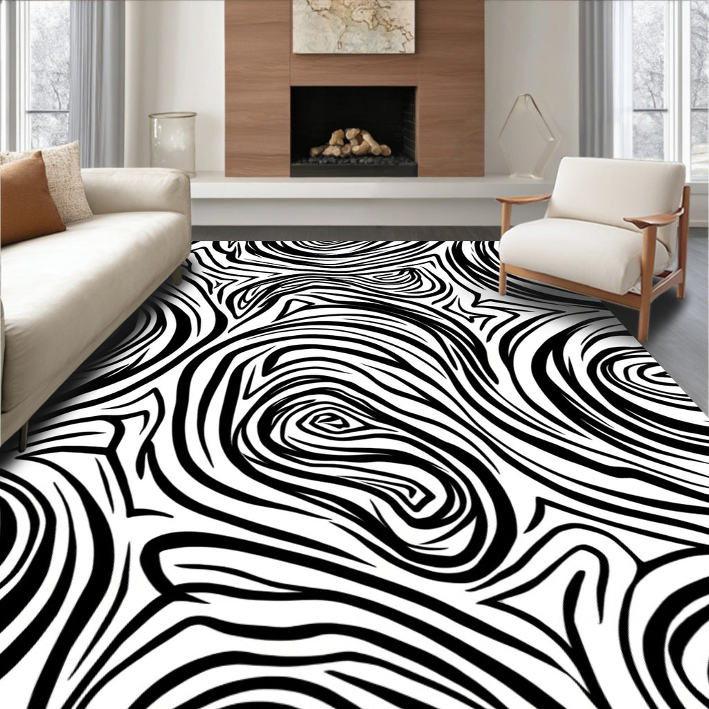 Bold Black White Swirl Pattern Rug