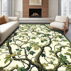 Vining Green Leaf Whimsical Floral Pattern Rug