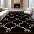 Golden Geometric Floral Patterned Rug