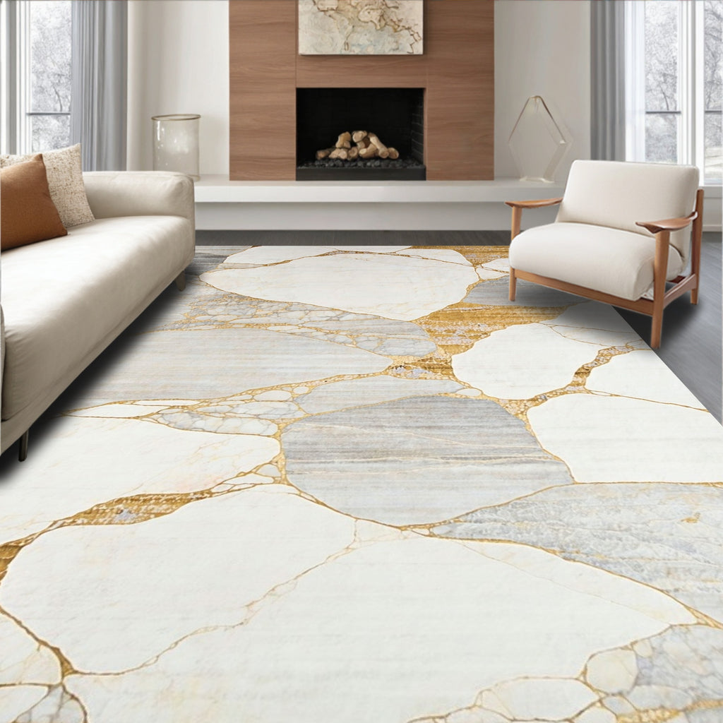 Polished Stone Marble Gold Pattern Rug