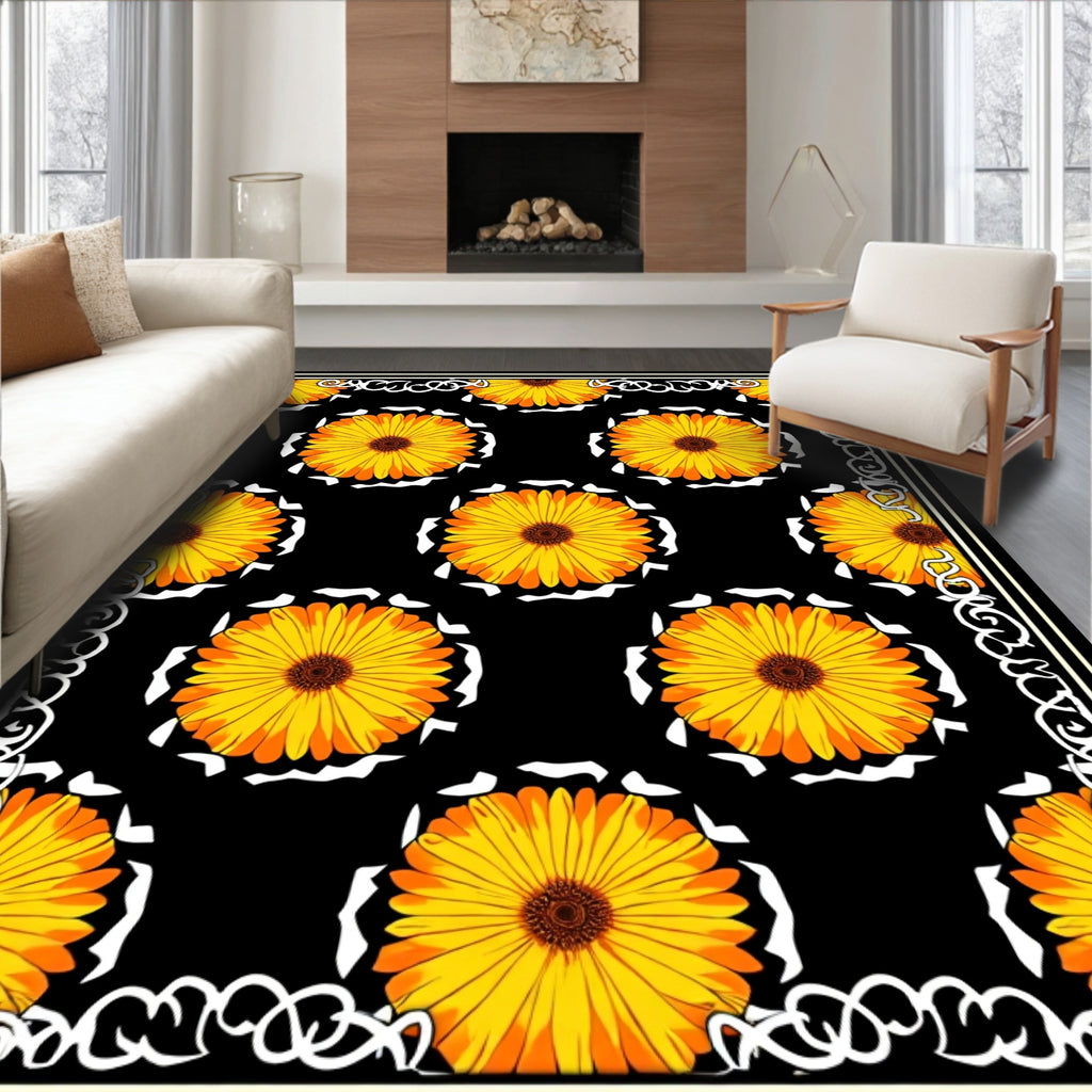 Vibrant Yellow Floral Pattern Rug