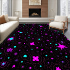 Neon Pink Teal Cosmic Stars Flowers Rug