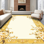 Golden Floral Botanical Border Design Rug