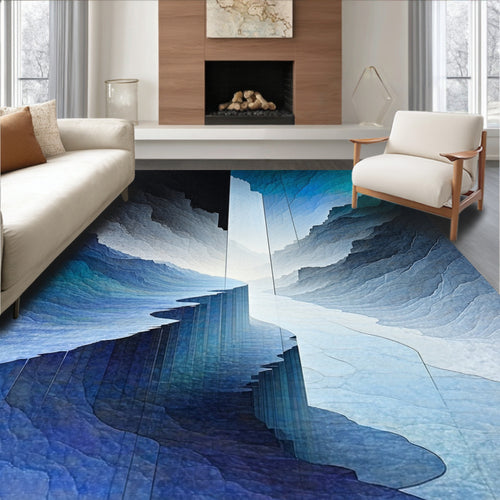 Abstract Blue Canyon Landscape Rug