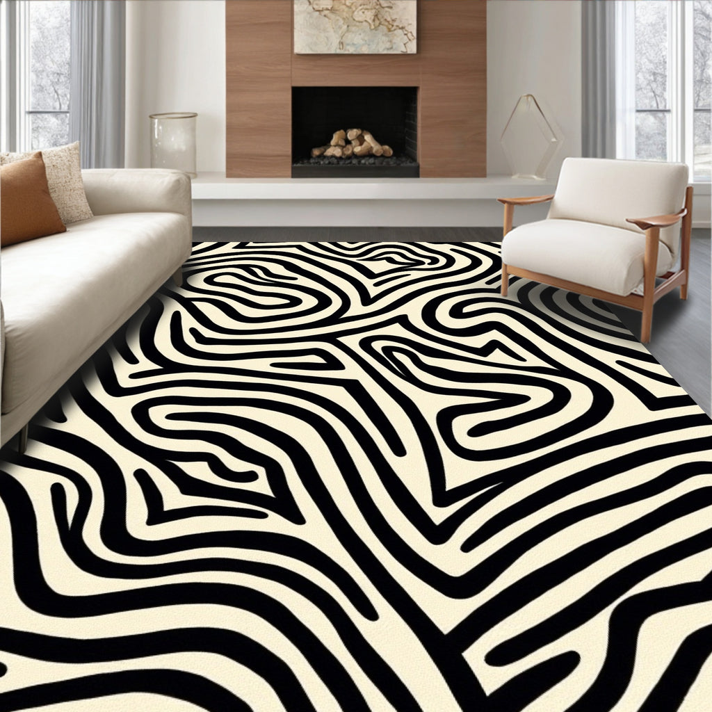 Bold Black Abstract Zebra Stripe Rug