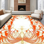 Vibrant Orange Floral Swirl Pattern Rug