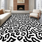 Abstract Black White Organic Swirls Rug