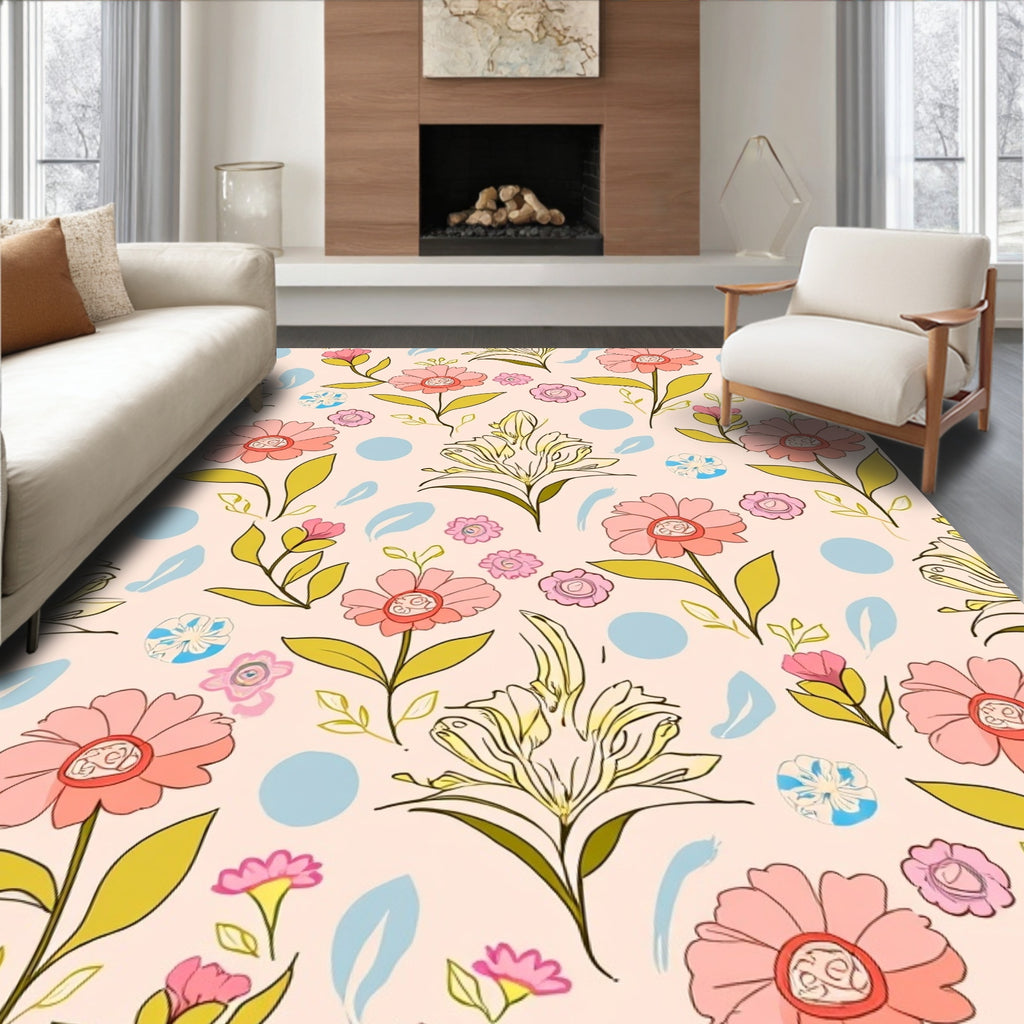 Pink Meadow Floral Dot Design Rug