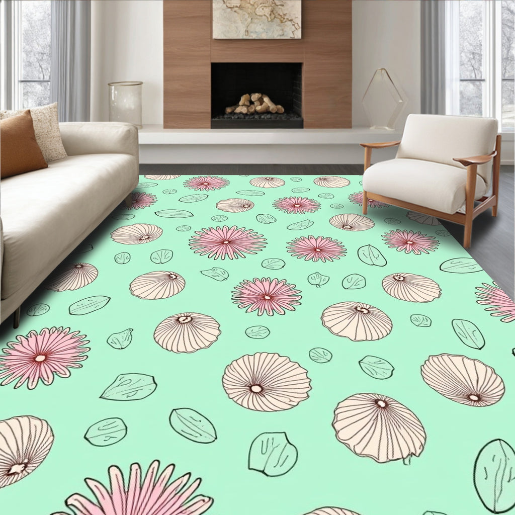 Whimsical Floral Sketch Pattern Rug