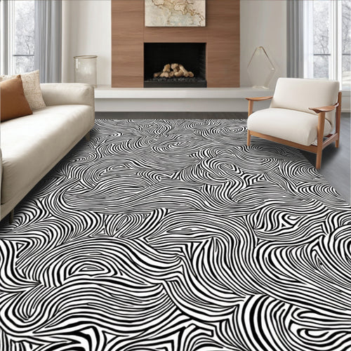 Abstract Black White Swirl Pattern Rug