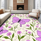 Purple Butterflies Floral Swirls Pattern Rug