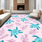 Cute Sea Turtle Foliage Pattern Rug