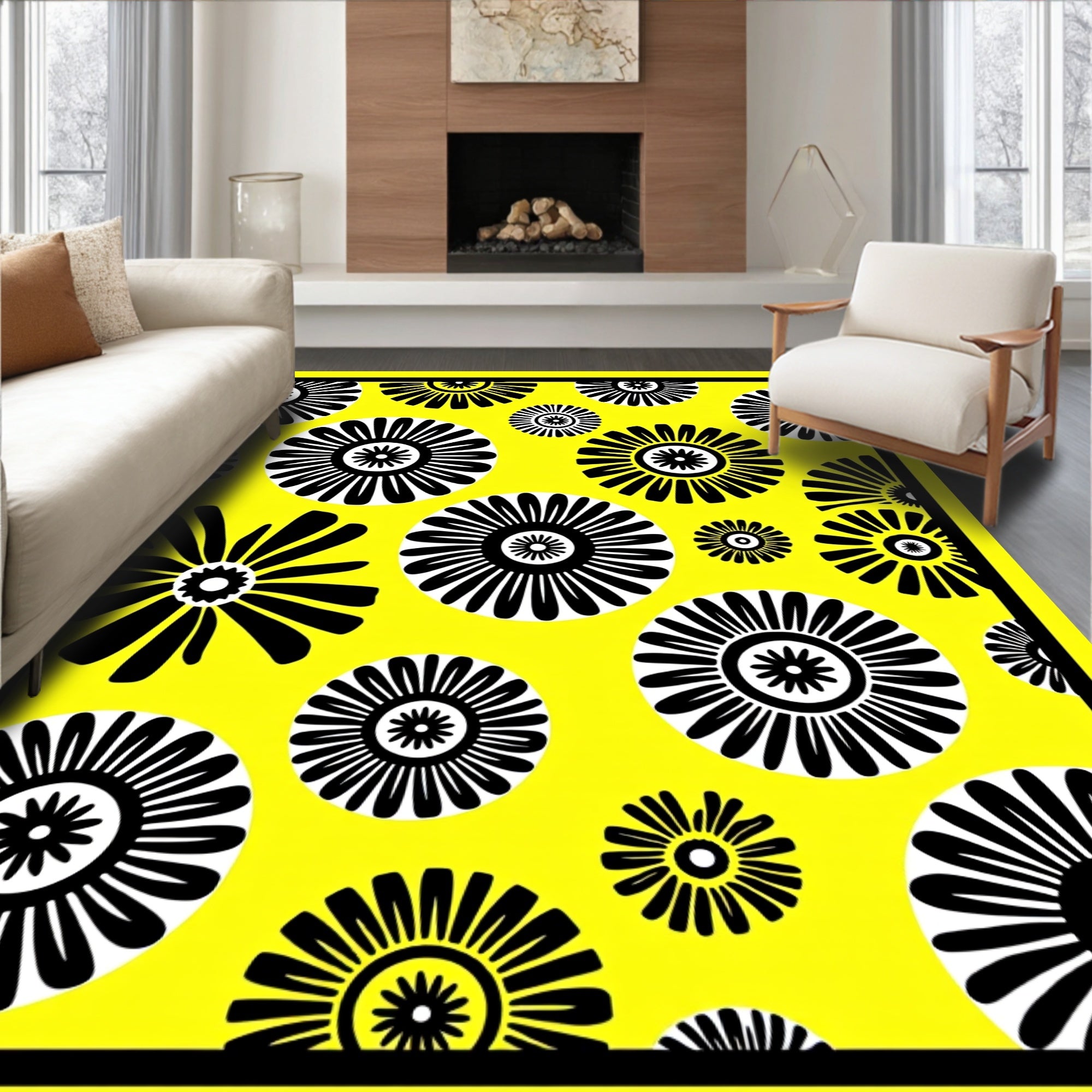Bold Floral Sunburst Pattern Rug