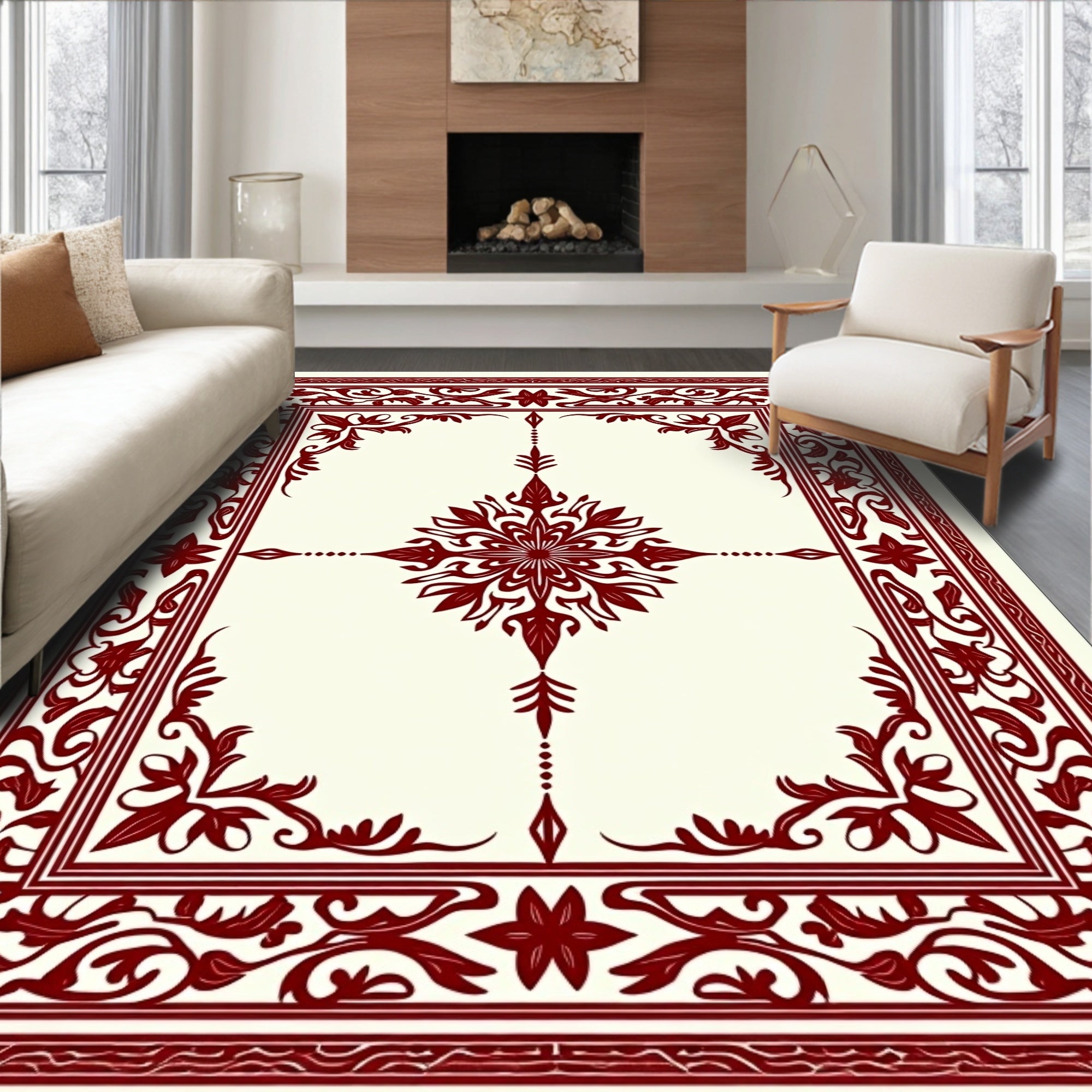 Rich Red Floral Intricate Pattern Rug