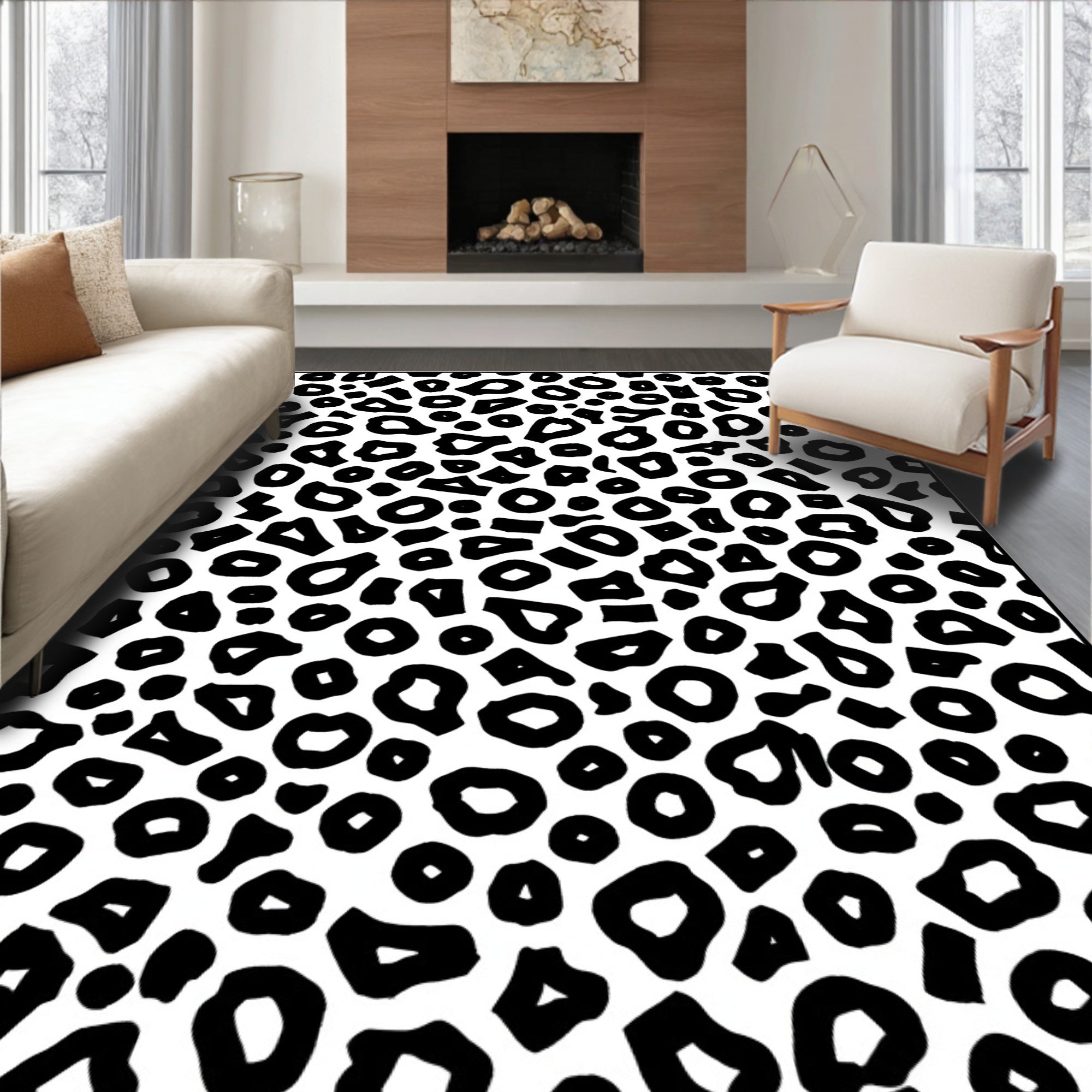 Bold Black Animal Print Pattern Rug