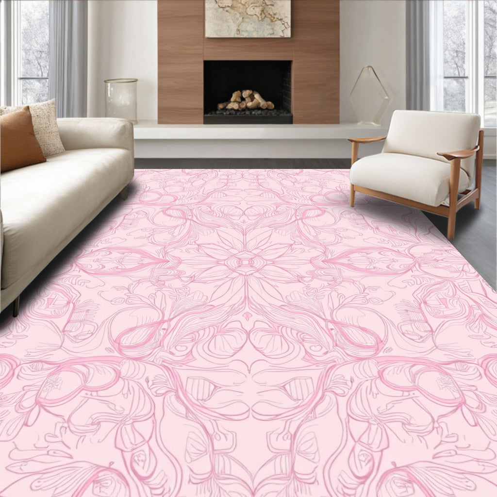 Intricate Floral Symmetry In Pink Rug