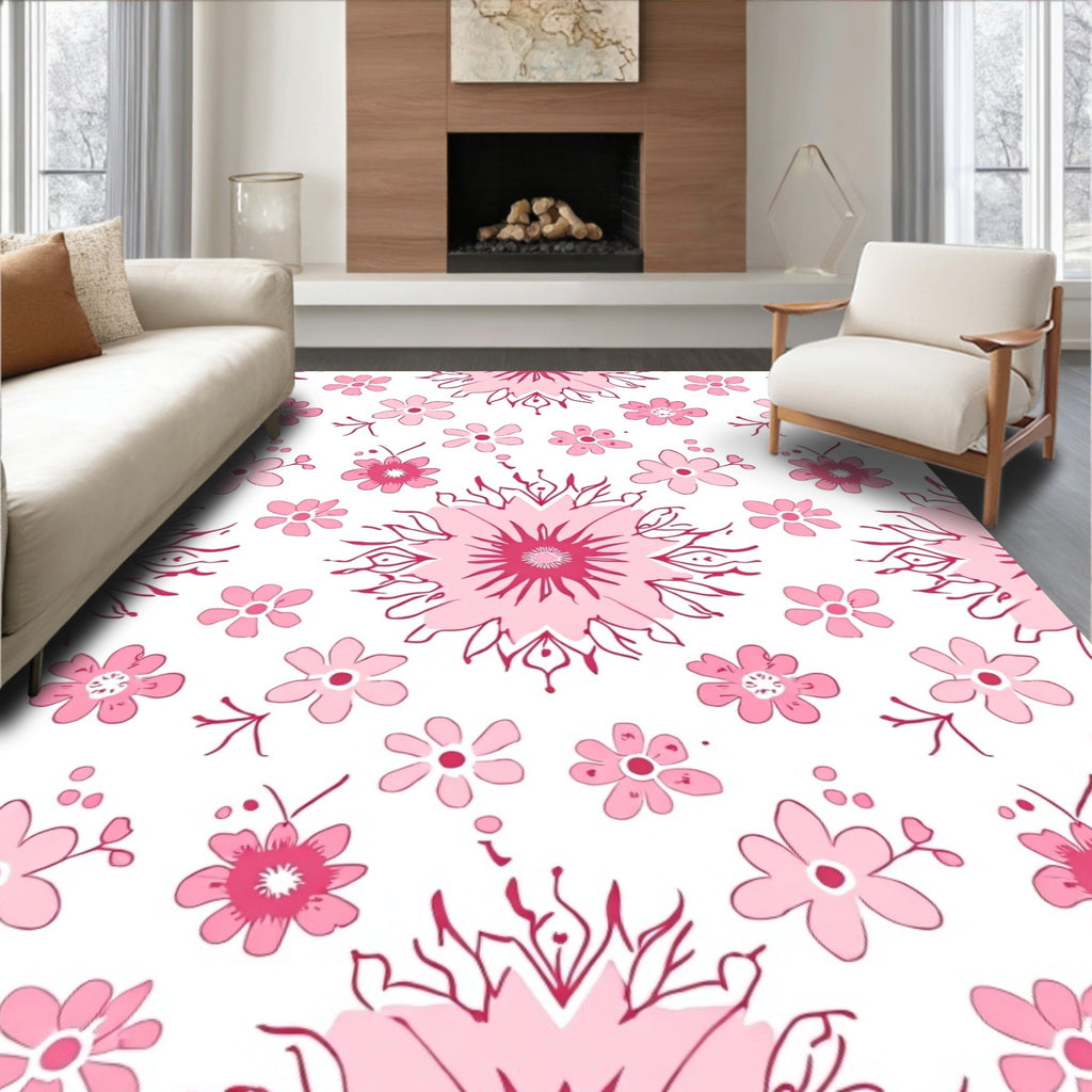 Pink Floral Mandala Pattern Design Rug