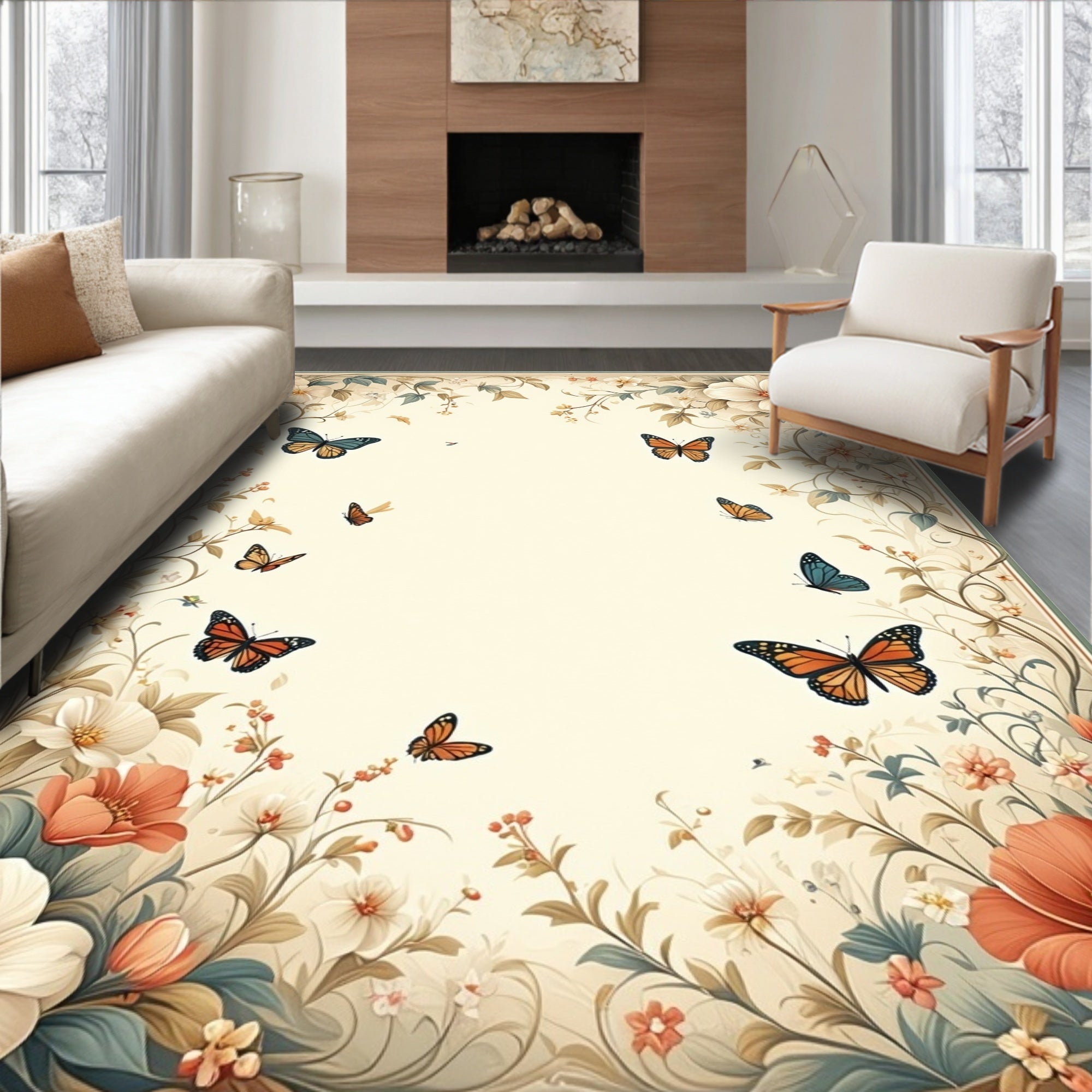 Botanical Butterfly Whimsical Garden Rug