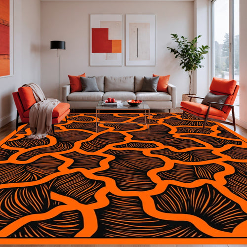 Abstract Orange Black Organic Pattern Rug