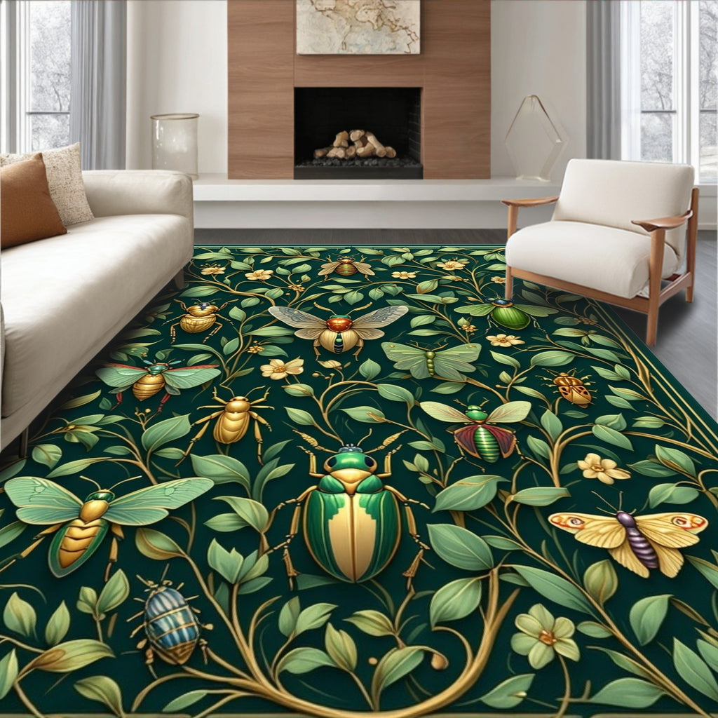 Nature Inspired Insect Botanical Pattern Rug