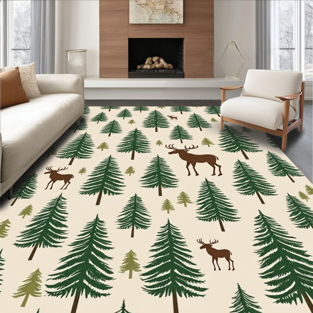 Forest Pine Tree Deer Pattern Rug