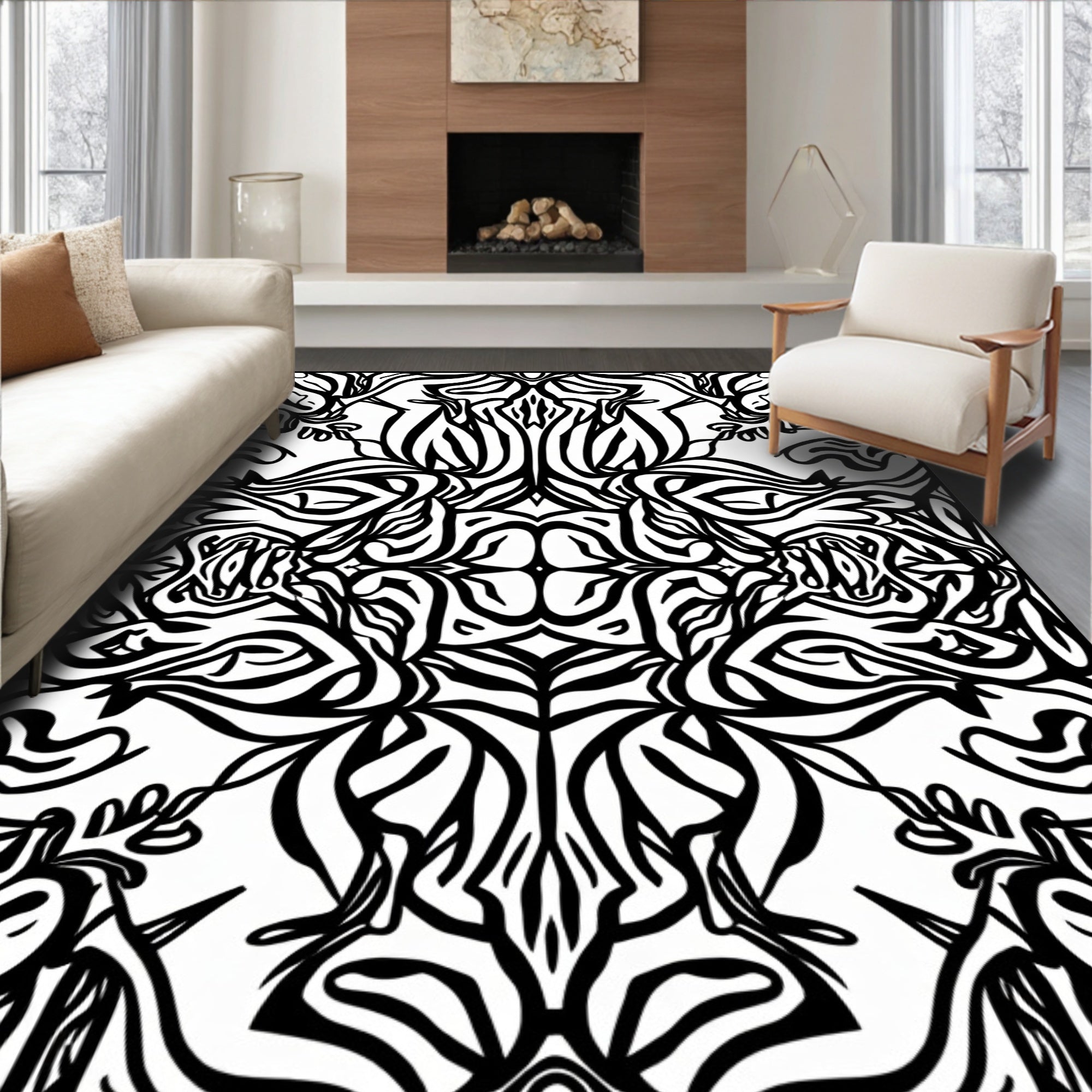 Bold Black White Abstract Design Rug