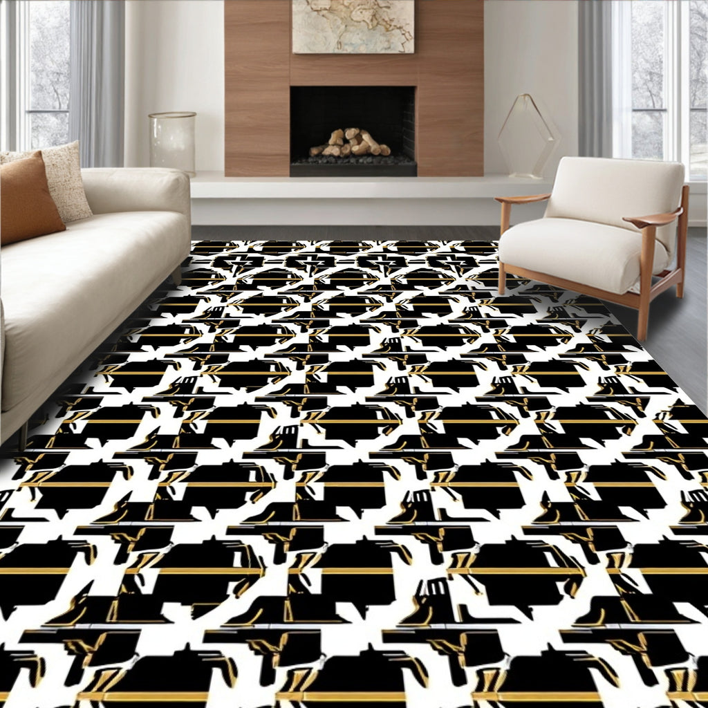 Black Gold Geometric Abstract Pattern Rug
