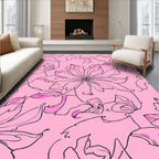 Charming Pink Floral Line Art Rug