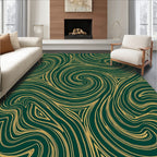 Deep Green Gold Swirl Pattern Rug