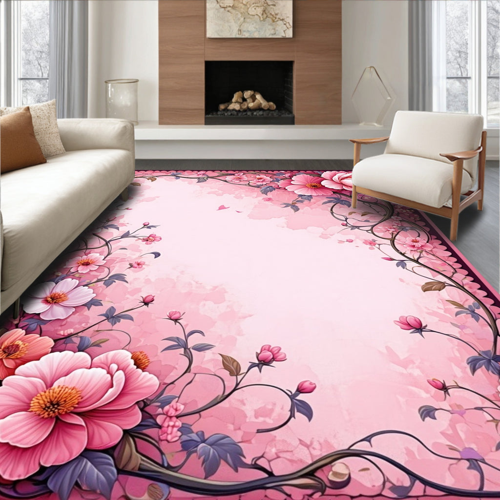 Pink Floral Vine Artful Rug