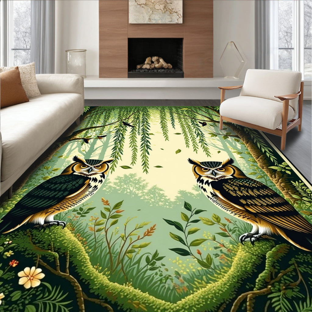 Enchanted Forest Owl Illustration Rug