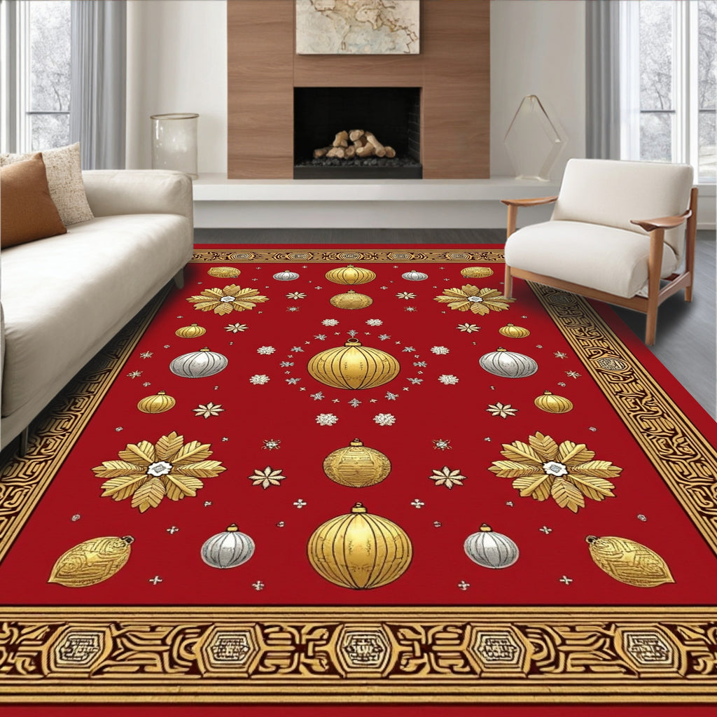 Festive Ornaments Gold Silver Pattern Rug