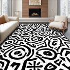 Abstract Black White Organic Doodles Rug
