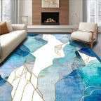 Abstract Blue Gold Geo Pattern Rug